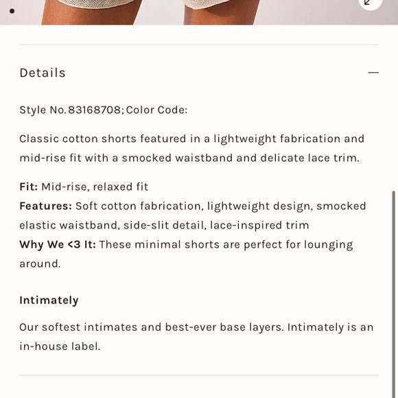 Free People Intimately Lucky In Love Shorts NWOT - Picture 4 of 6